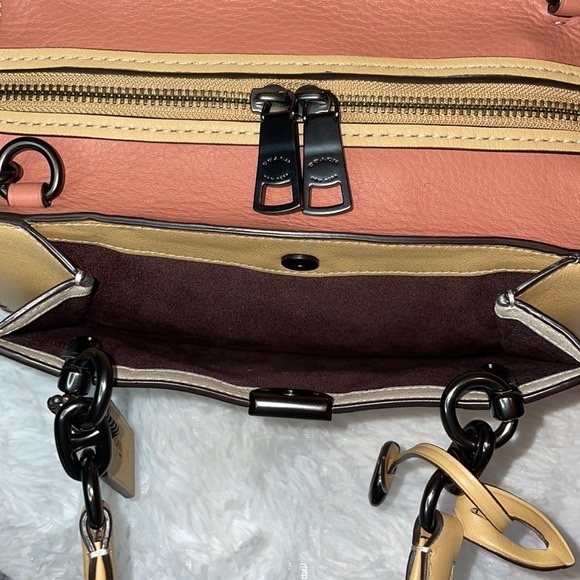 New Coach Dreamer Whipstitch Leather Satchel Bag Purse in Colorblock Tan - Picture 12 of 16